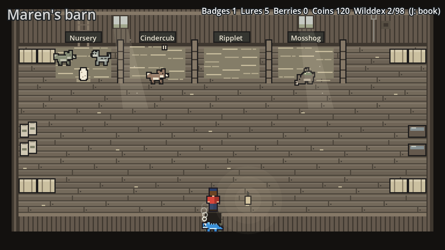 The nursery stall in the barn with two creatures and an egg